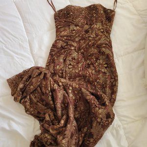 MayQueen Couture - Brown and Gold Lace Gown